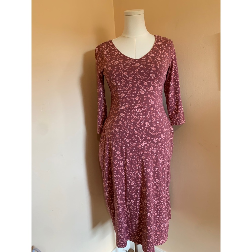 Pact Organic Cotton Floral Fit & Flare Midi Dress Rose Pink M
